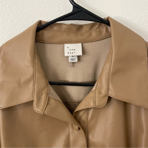 A New Day NWOT Faux Leather Mini Dress With Belt Size Medium Pockets Collar - Picture 7 of 8